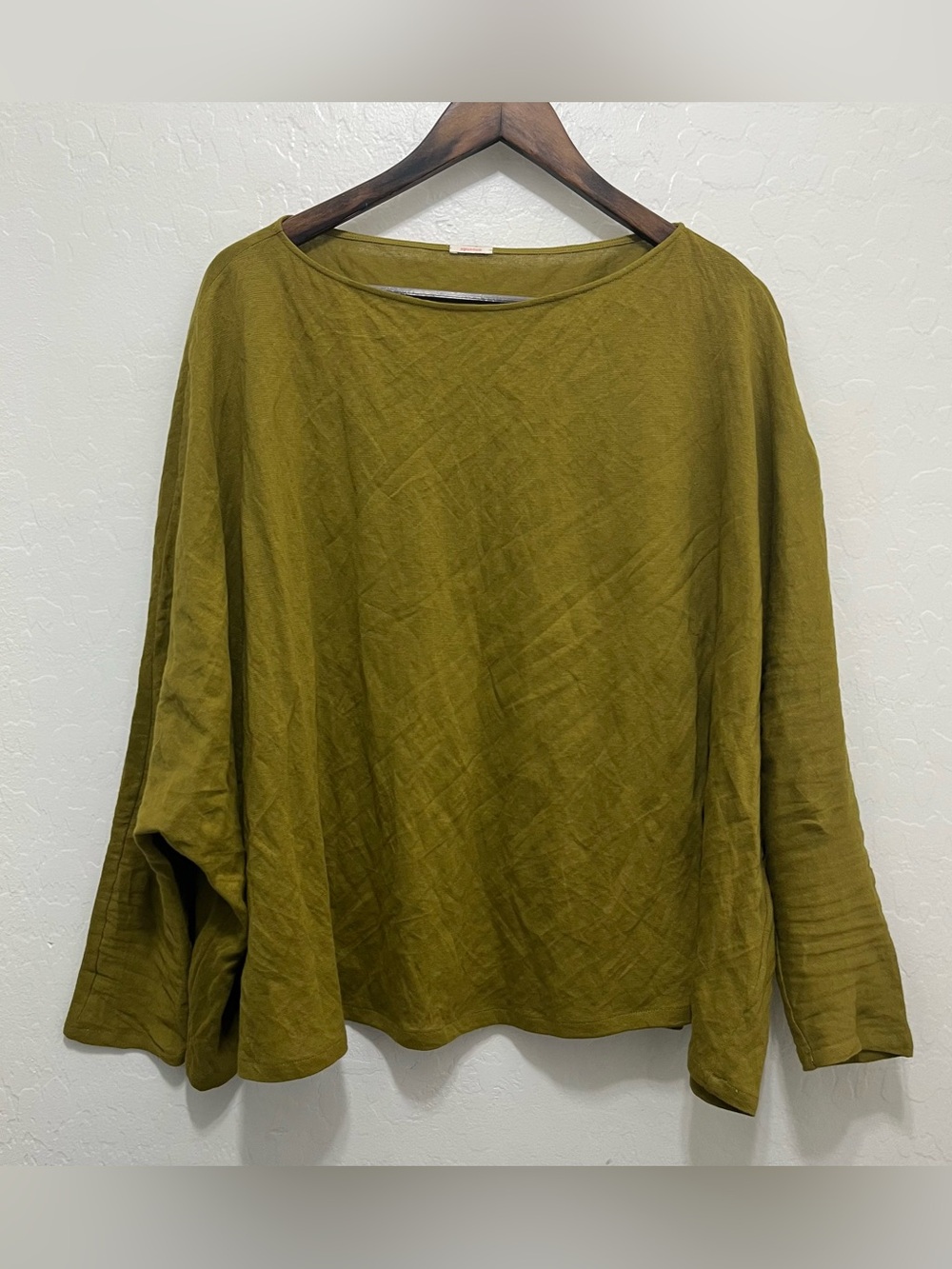 Apuntob Oversized Lightweight Wool Blend Boxy Top Olive Green Lagenlook